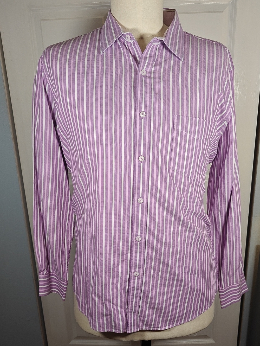 Tasso Elba Men's Lavender White Striped Long Sleeve Dress Shirt XXL